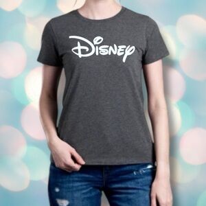 Disney Classic Logo Women’s Gray Short Sleeve Tee Shirt Top Size S